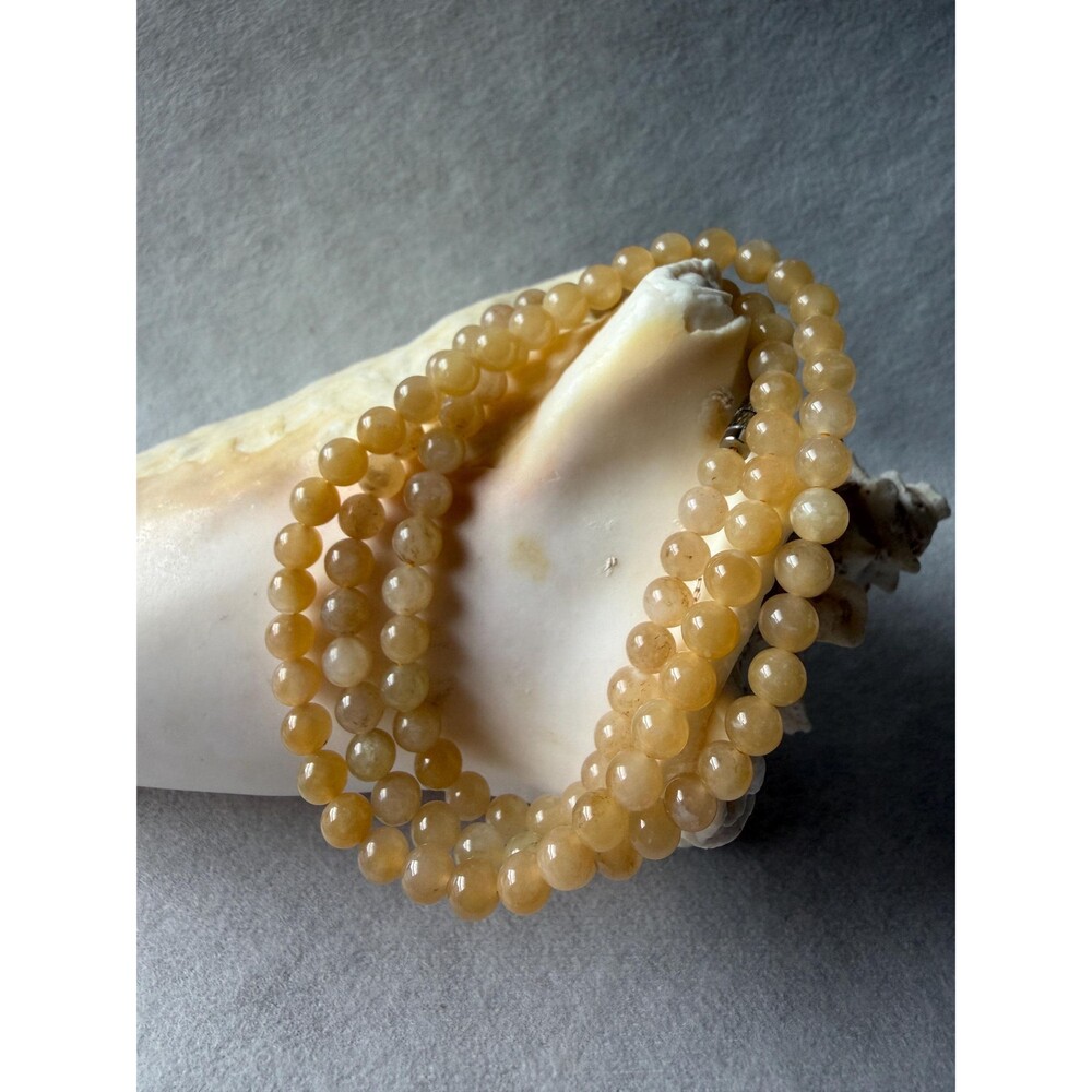 Natural Gold Sugar Jade Long Beaded Necklace, 6mm Beads, Warm Honey icy Jade